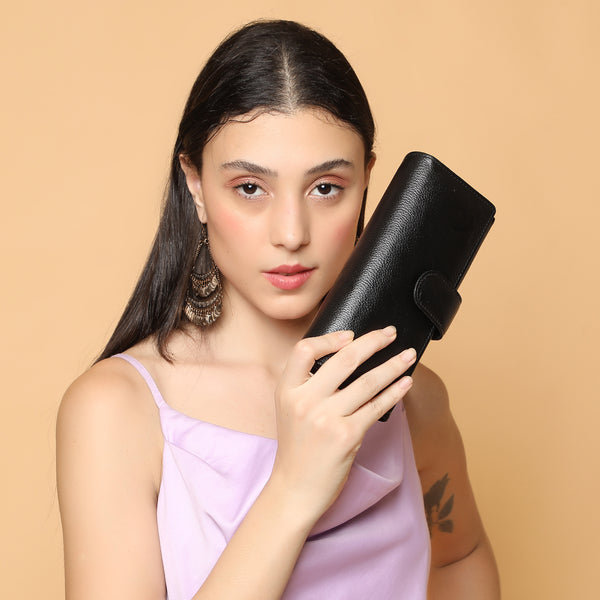 Premium Black Leather Long Clutch Wallet