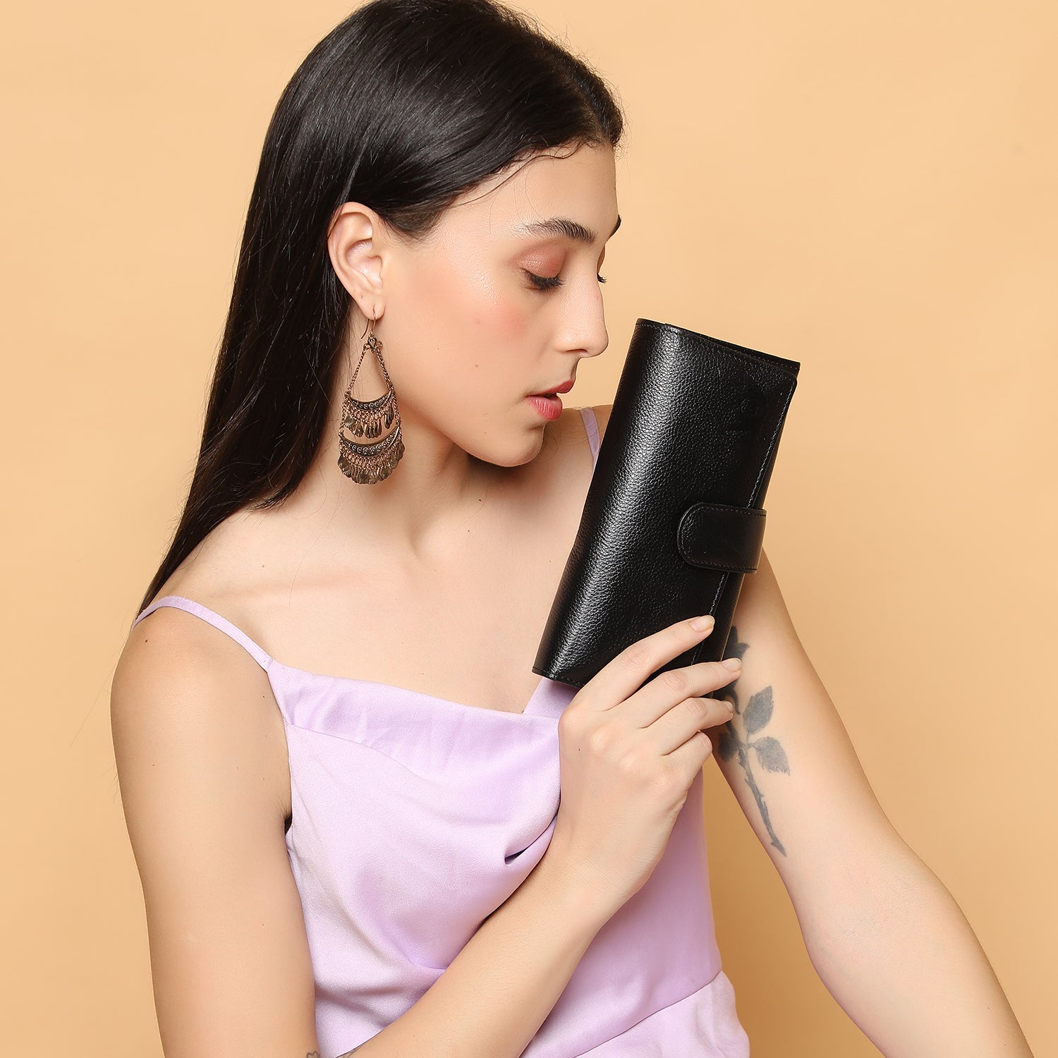 Premium Black Leather Long Clutch Wallet