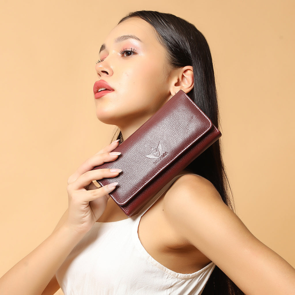 Premium Maroon Leather Long Clutch Wallet