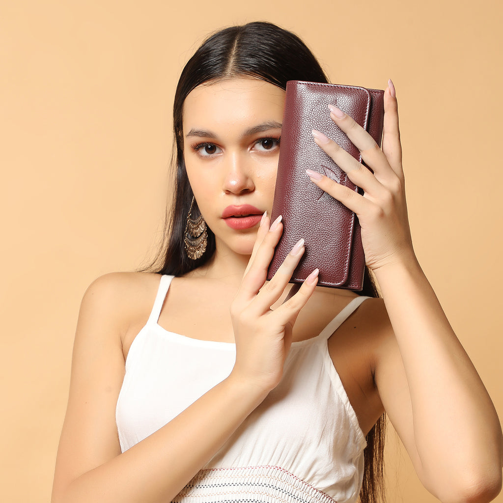 Premium Maroon Leather Long Clutch Wallet
