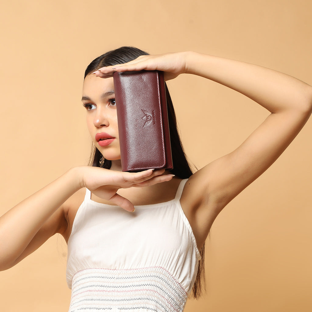 Premium Maroon Leather Long Clutch Wallet