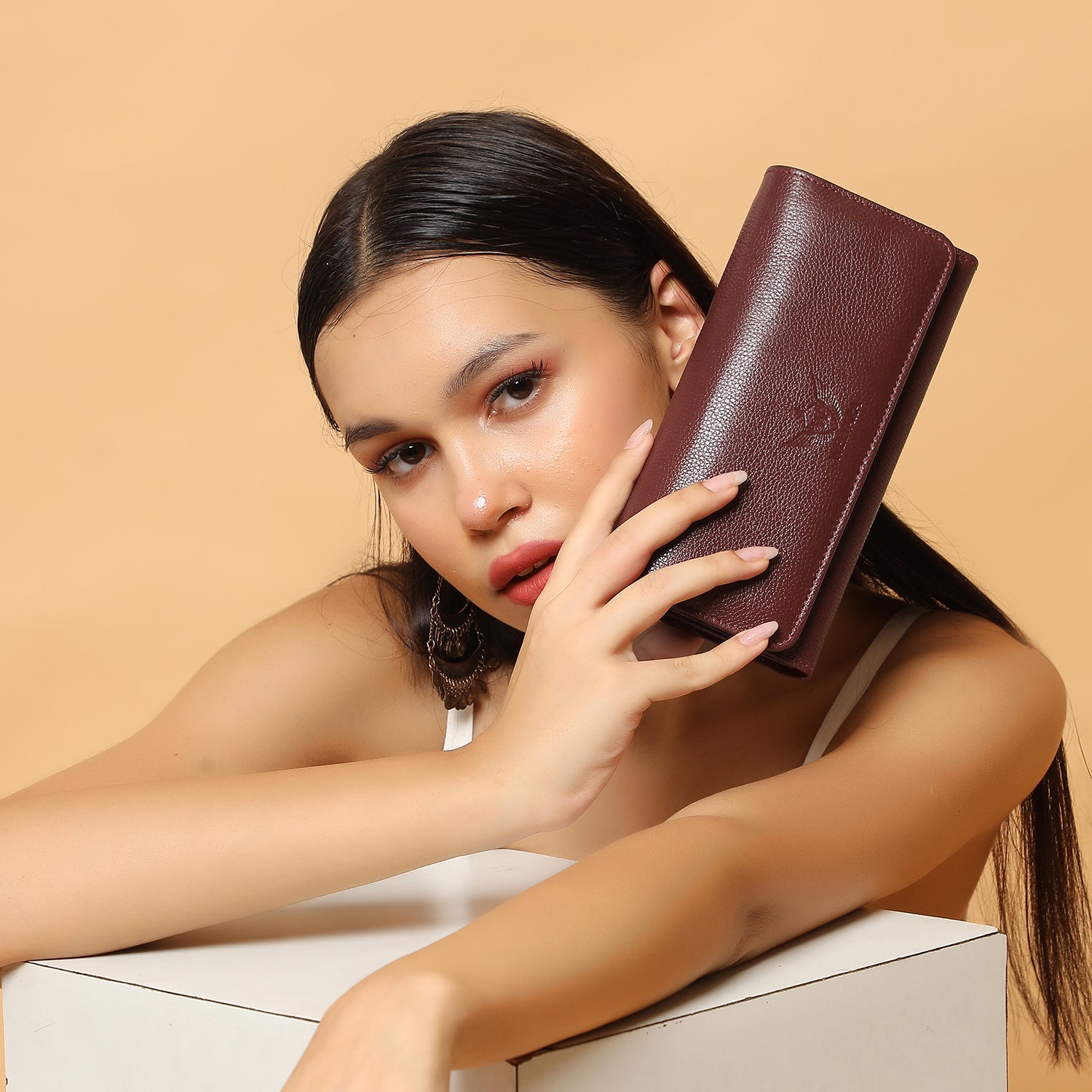 Premium Maroon Leather Long Clutch Wallet