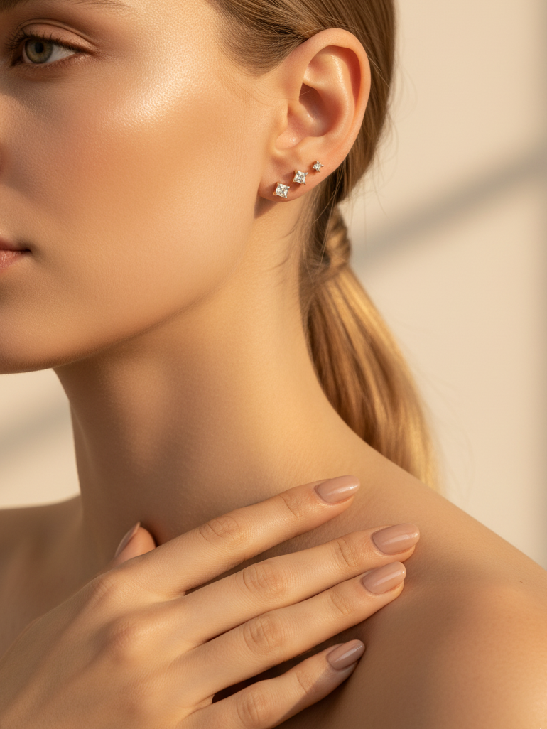 Gold-Plated Triple CZ Drop Earrings