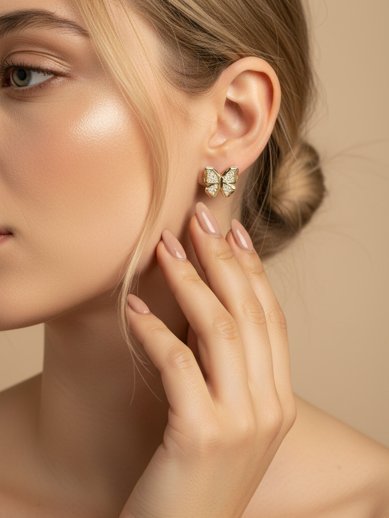 Gold-Plated CZ Butterfly Stud Earrings