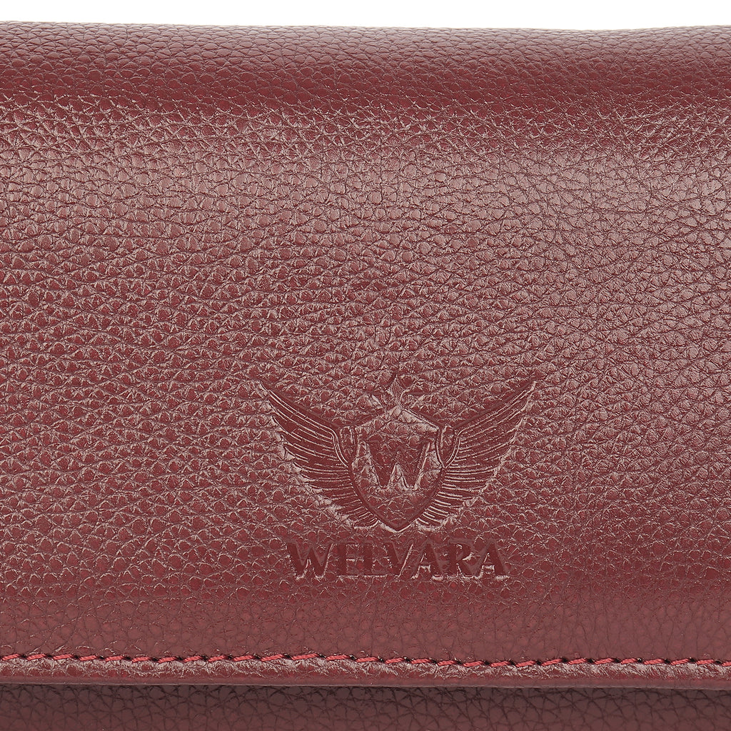 Premium Maroon Leather Long Clutch Wallet