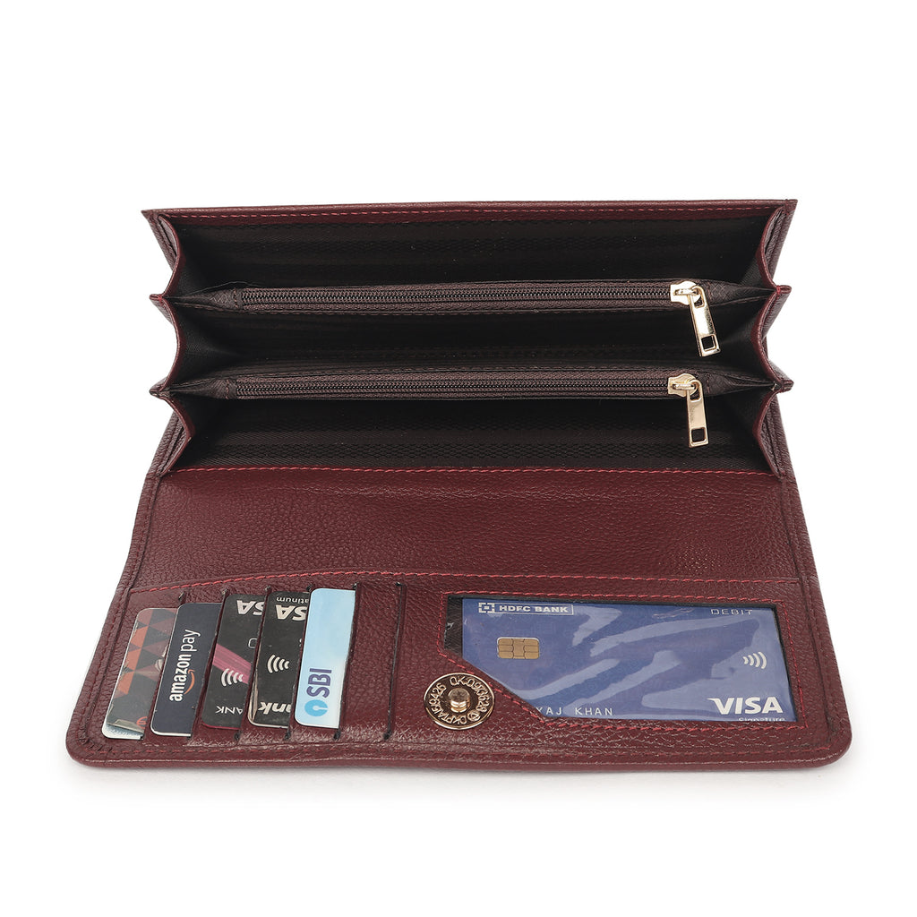 Premium Maroon Leather Long Clutch Wallet