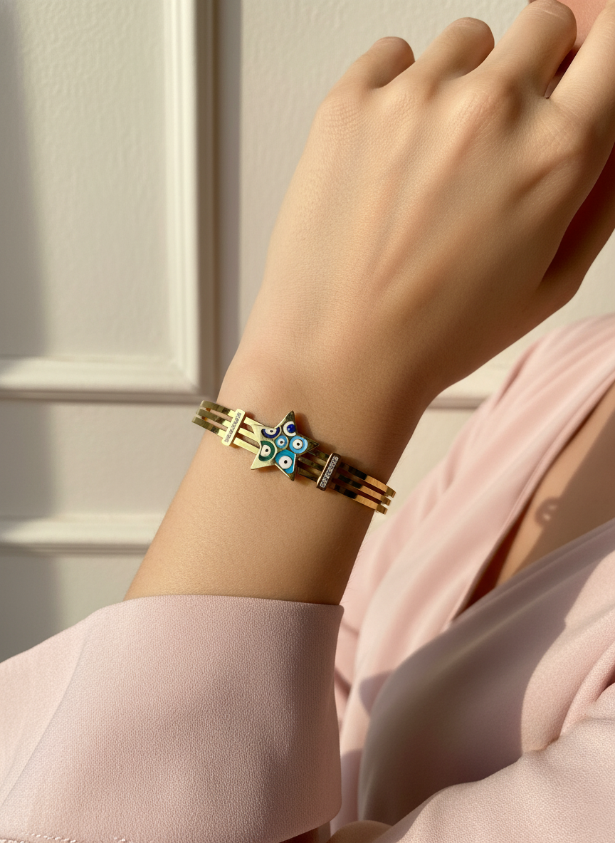 Colorful Star Evil Eye Gold Plated Fashion Bracelet for Women & Girls