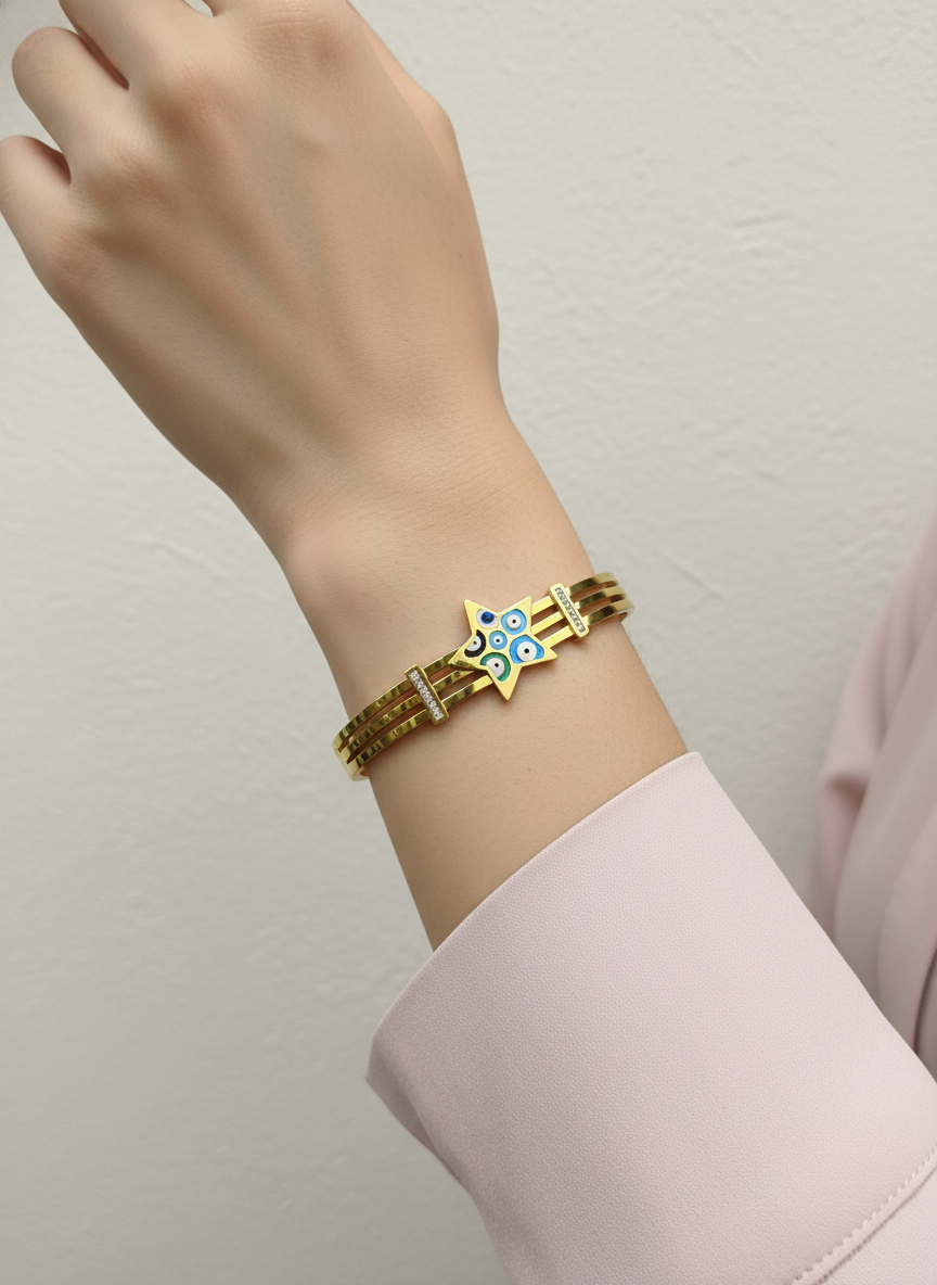 Colorful Star Evil Eye Gold Plated Fashion Bracelet for Women & Girls