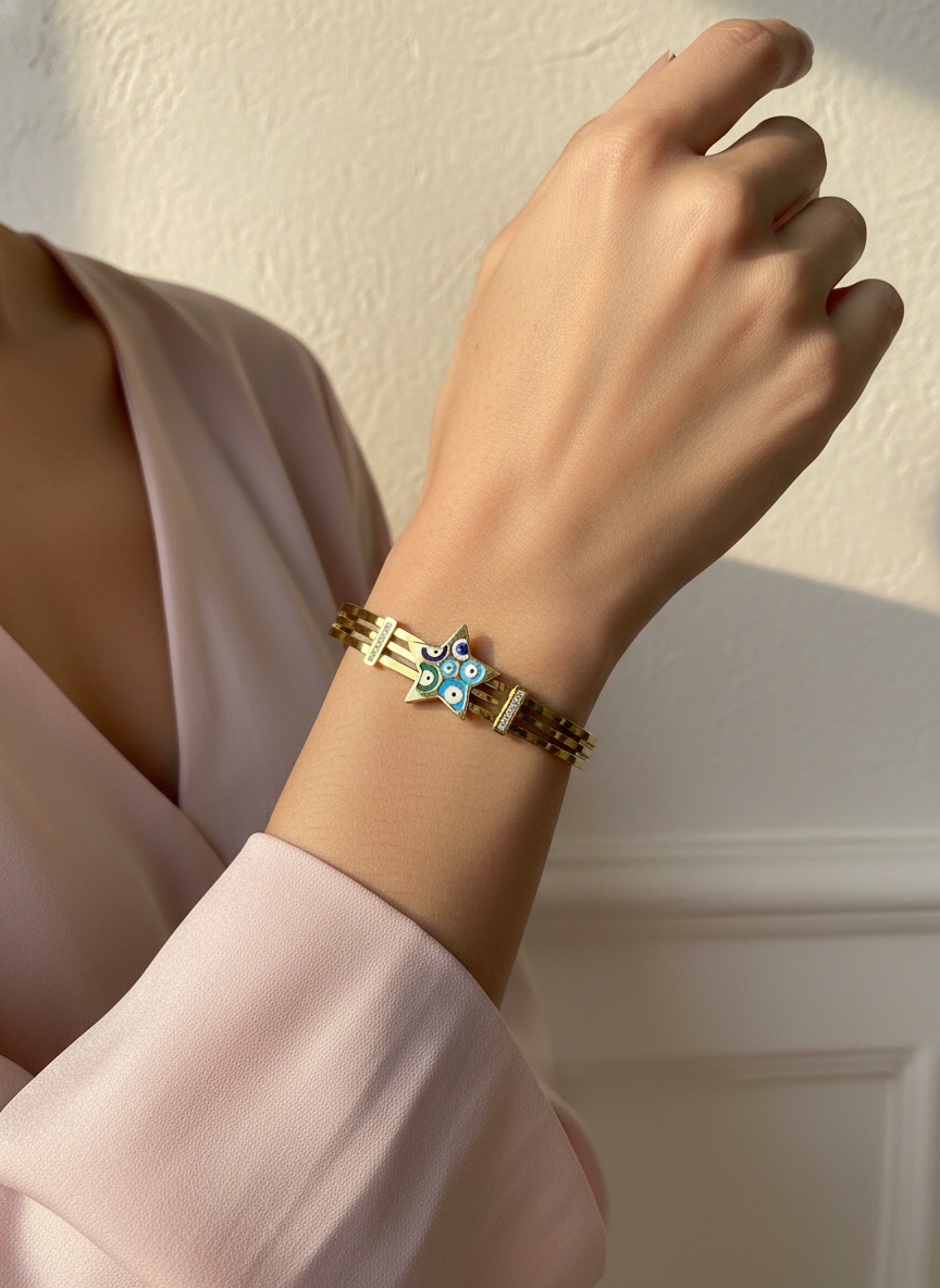 Colorful Star Evil Eye Gold Plated Fashion Bracelet for Women & Girls
