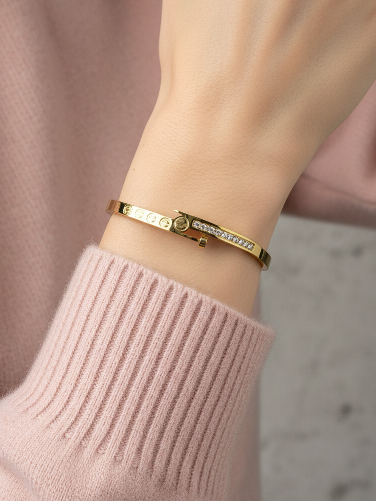 Gold Plated Designer Screw Lock Stone-Studded Fashion Bracelet for Women & Girls