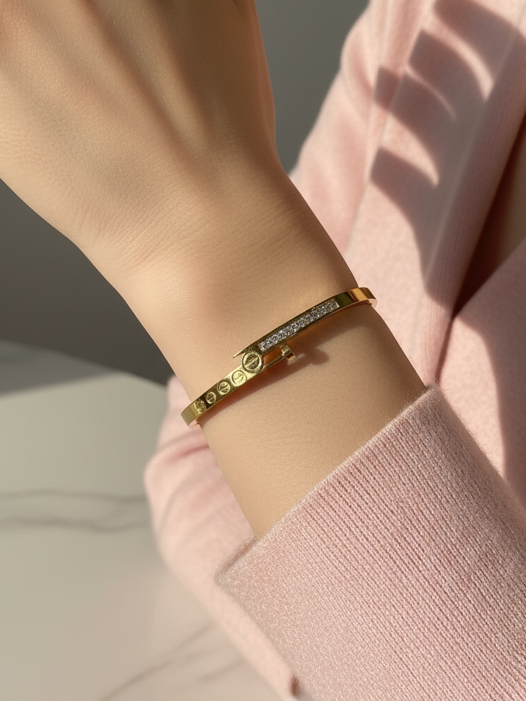 Gold Plated Designer Screw Lock Stone-Studded Fashion Bracelet for Women & Girls